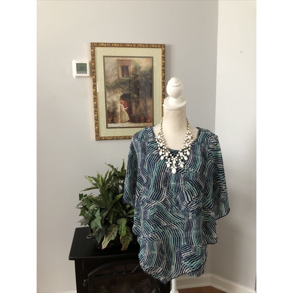 Notations Women's Top Size Large Short Sleeve Multicolor Scoop Neck Layered‎